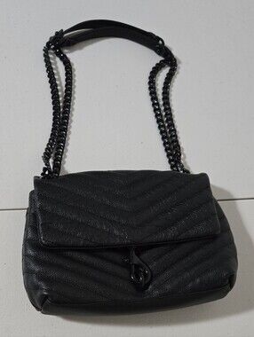 Rebecca Minkoff Edie Xbod Quilted Chevron Genuine Leather Crossbody Bag Black.
